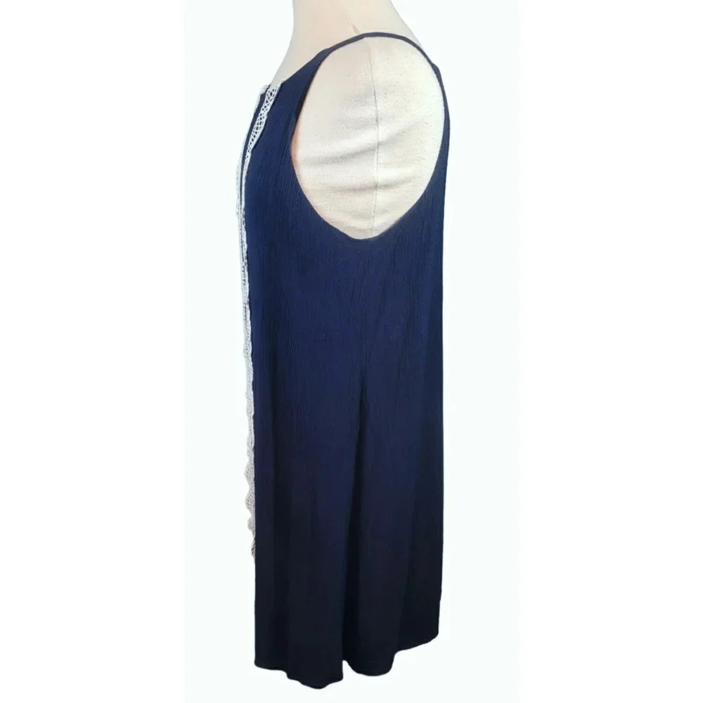 Westport Navy Scalloped Design Spaghetti Strap Dress Size Large - Picture 2 of 7